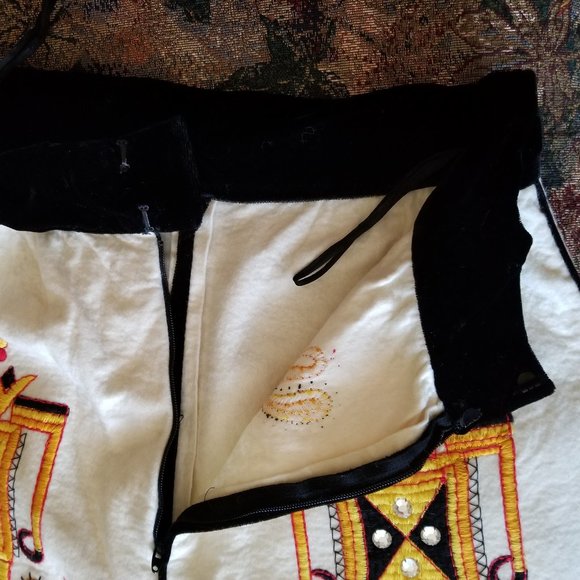 Unique, felted wool, long skirt,  Aztec-style embroidery & mirrors, handmade - Picture 5 of 5